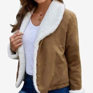 NWOT-M🤎–🤍Brown-M-Sherpa lined jacket / Faux-shearing jacket-white collar
